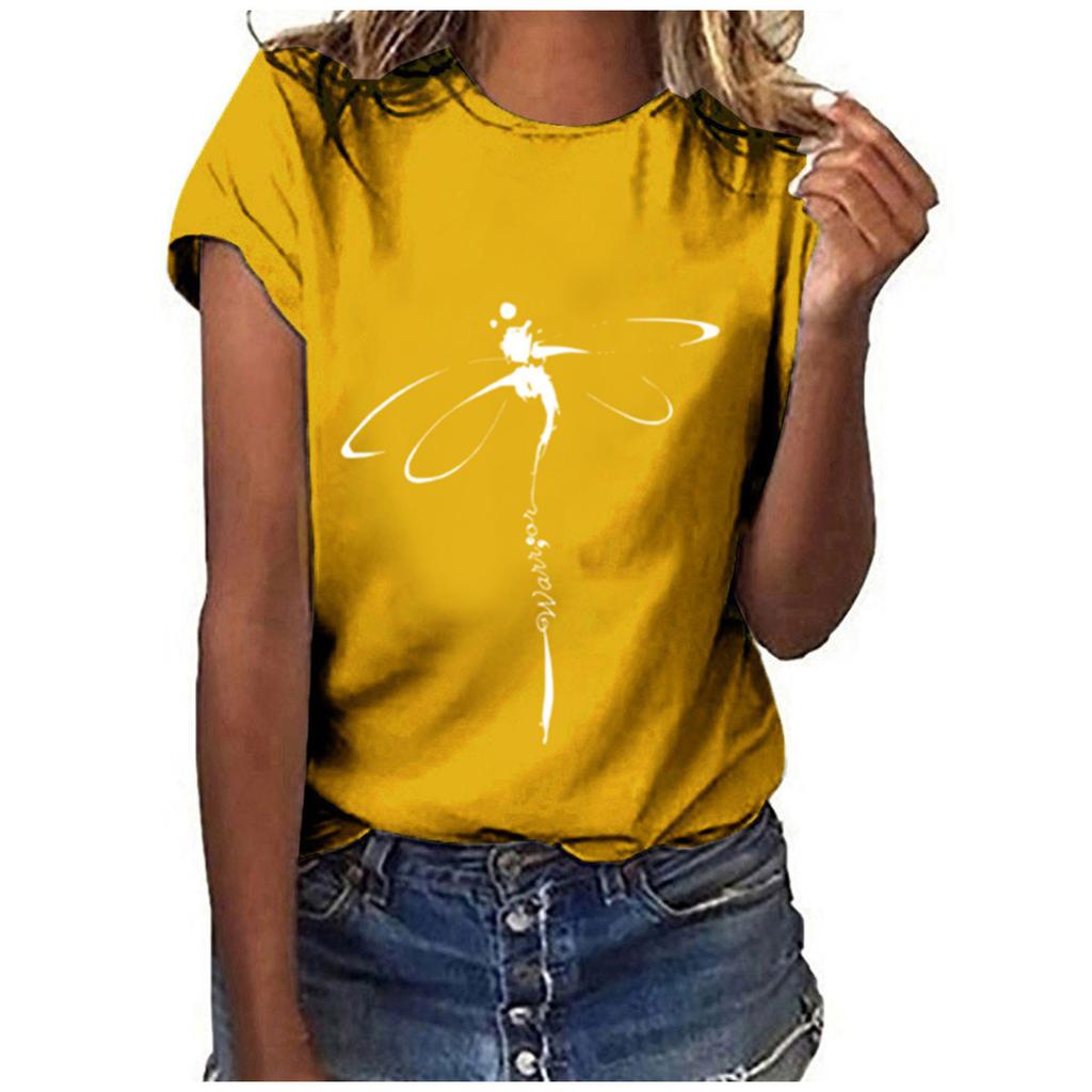 Tops Dragonfly Printed Original Collar Casual Base Shirt Short-sleeved Women's T-shirt Oversized T Shirt Clothes Tees