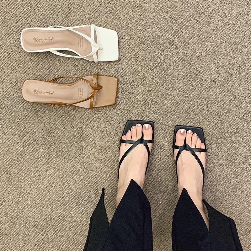 Tacchi Alti Comodi Nuove Ciabatte Estive in Pelle Solida Scarpe da Donna Scarpe da Donna Moda Donna Mules Cool Scivoli Infradito