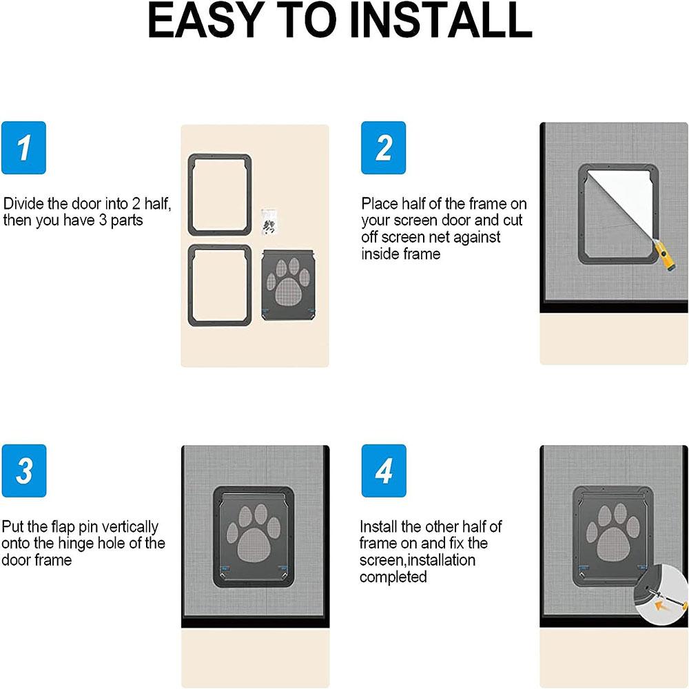 Pet Flap Door Dog Cat Magnetic Locking Sliding Screen Square Gate