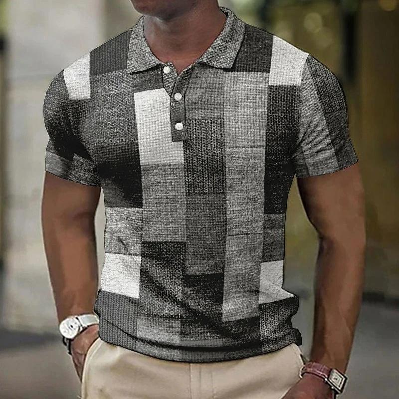 Vintage Colorful Grid 3D Printed POLO Shirt Men's Casual Gentleman Short-sleeved Top Outdoor Casual Men's and Women's Polo Shirt