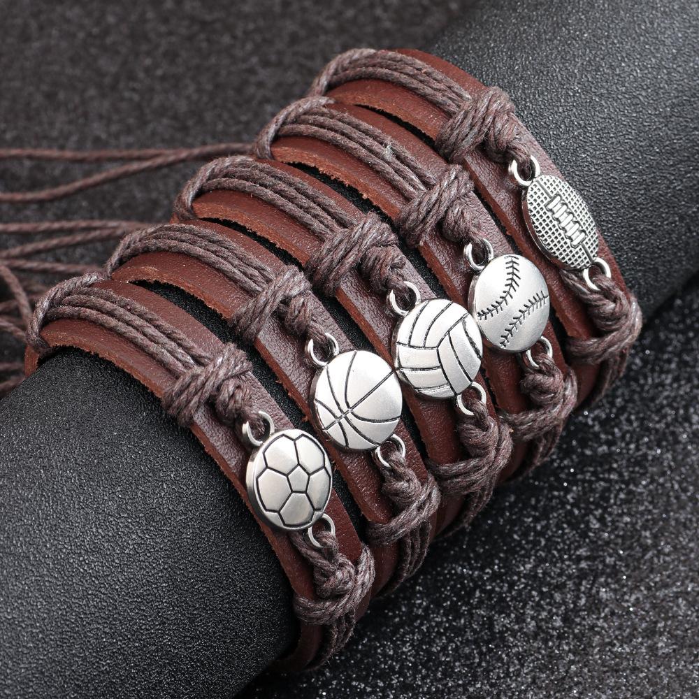 Leather Bracelet Basketball Baseball Football Softball Sports Leather Bracelet