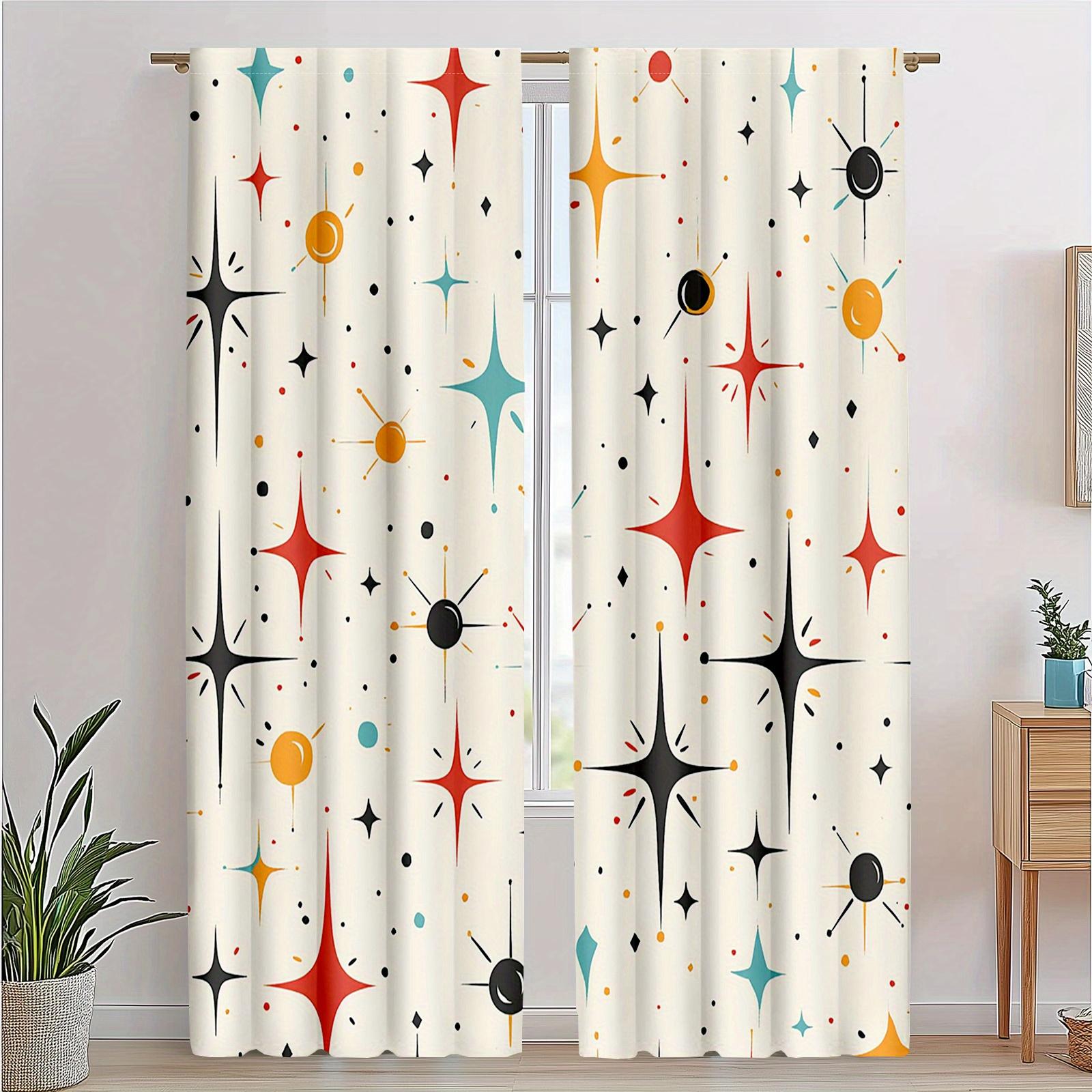 

2Pcs Mid Century Modern Curtains, Retro Fifties Color Pattern Drapes Decorative Curtains 53x116cm &2pc