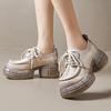 Mode GKTINOO Dicksohlige Erhöhende Pumps 2024 Frühling Neu Echtes Leder Schnürschuhe Vielseitige Retro Damen Plateau Schuhe