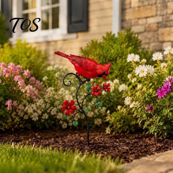 Decorative Yard Signs Red Bird Garden Stake, Metal Art Outdoor Flower And Ornament for Patio Lawn Pathway Memorial Site Decorations