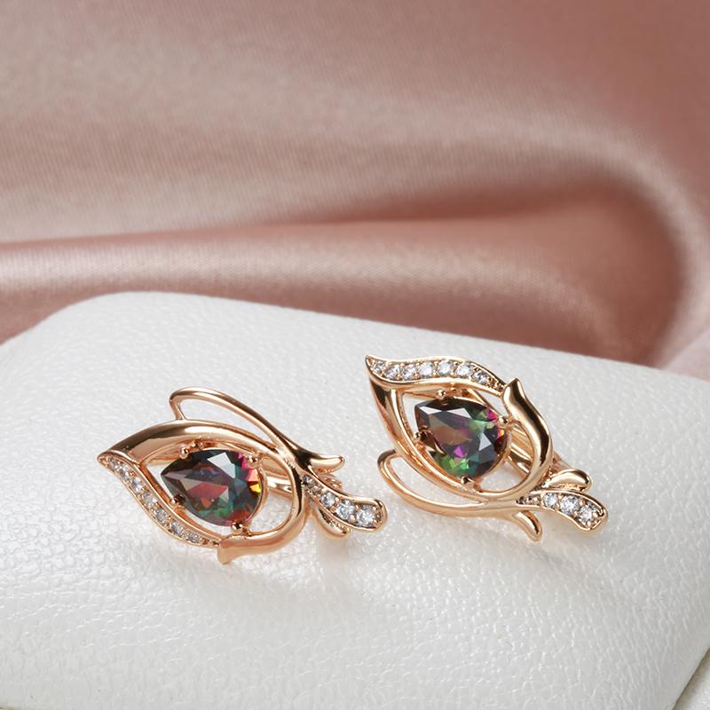 New Rose Gold Earings Fashion Jewelry Unusual Colorful Water Drop Natural Zircon Drop Earrings Vintage Jewelry
