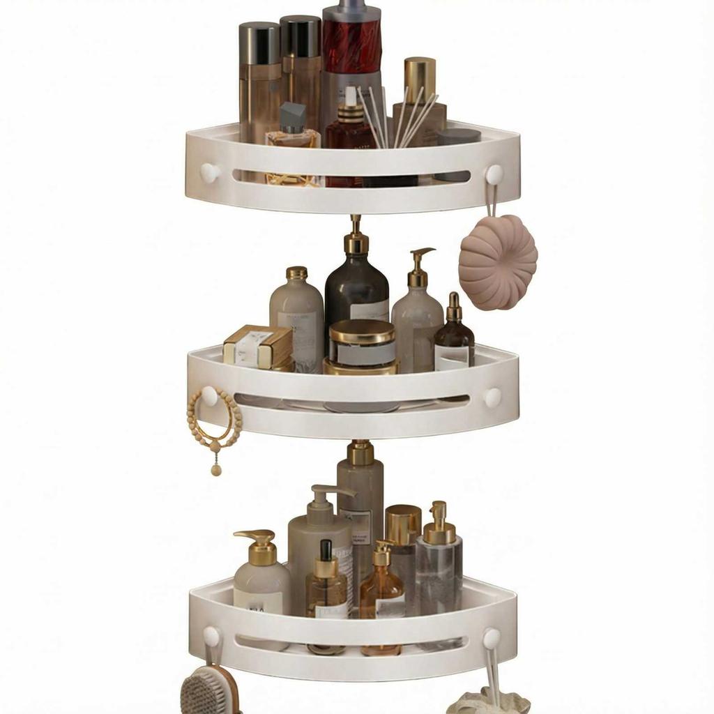 3 Pack Gray Abs Triangular Suction Cup Shower Caddy, 3 Tier Corner Shelves, No Drilling Bathroom Organizer, Towels Hook Toiletries Storage Rack