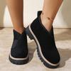 Plus Size Slip-On Loafers Autumn Winter Roman Style Platform Round Head Suede Black Women's Shoes Casual Heeled Ankle Boots