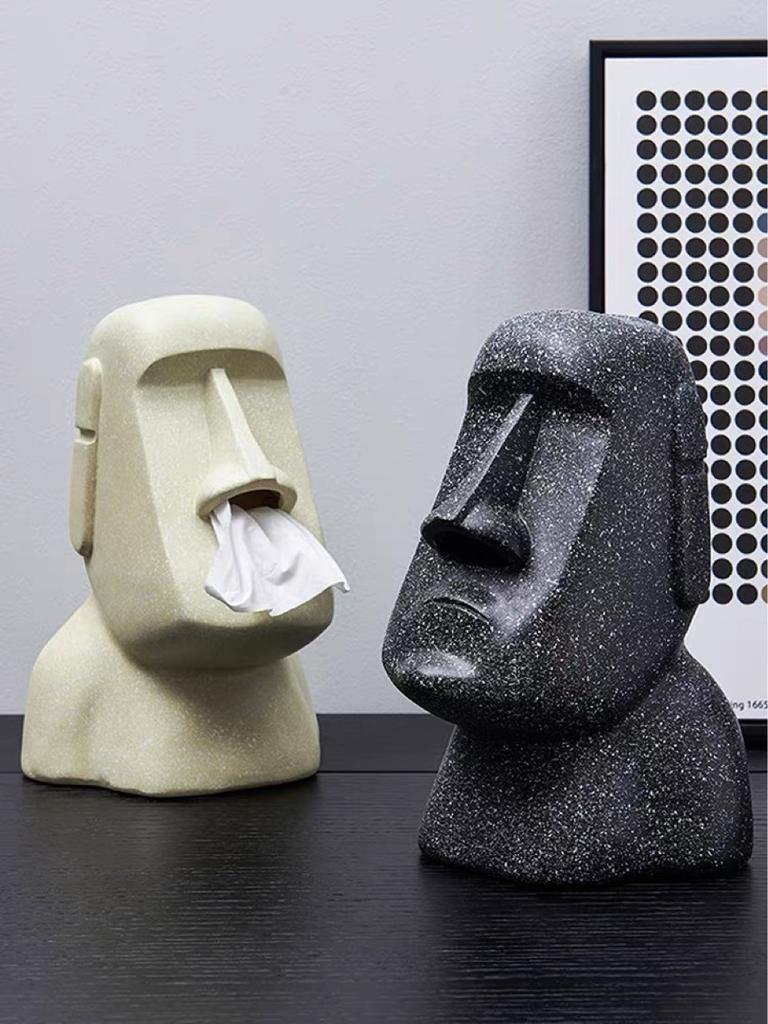 Hot Sale Tissue Box Cover Easter Island Resin Stone Figurine Tissue Box Indoor Home Restaurant Office Decoration Craft Ornament