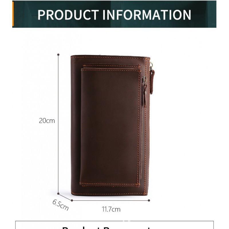 Crazy Horse Leather Men's Handbag Long Genuine Clutch Business Commuter Functional Wallet