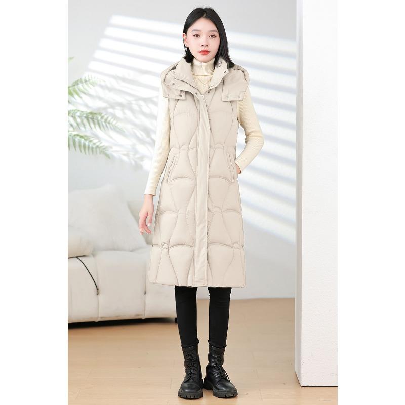 Medium and long cotton vest women's autumn and winter slim fit fashion hooded with sleeveless vest jacket tide