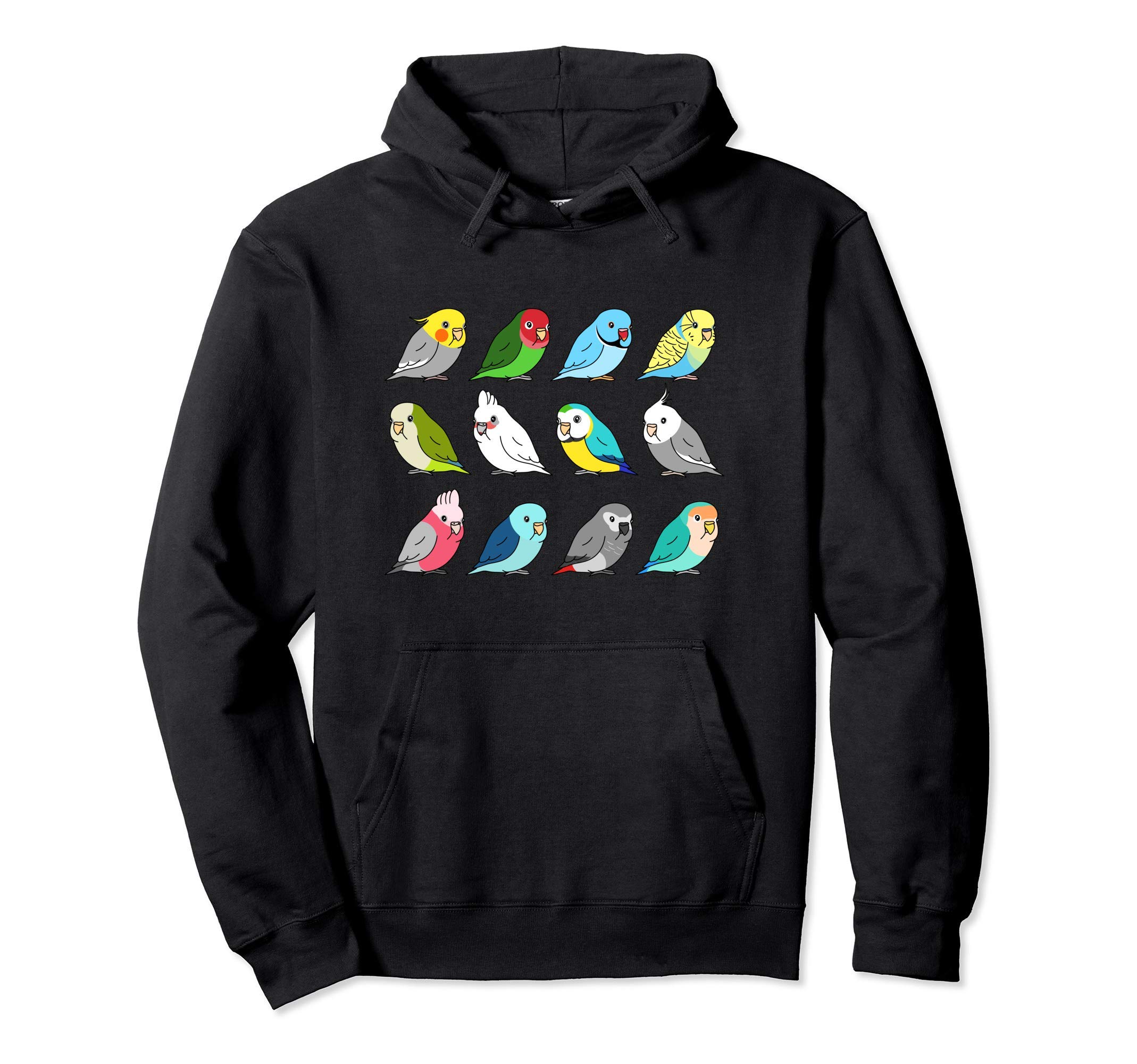 

Cute parrot pattern chubby bird doodle kawaii parrot hoodie чорний