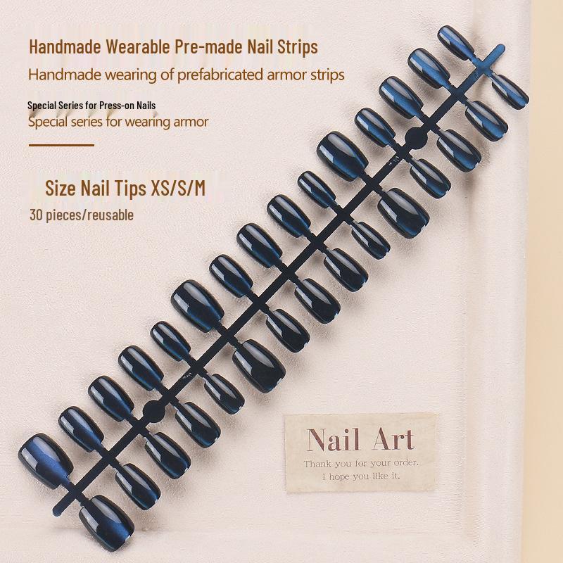 

Luxury Dark Blue Cat Eye Nail Art Strips: Removable, High-End Wearable Nails Glue Type