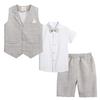 LOLANTA Boys' Formal Summer Suit, Short Sleeve Shirt, Pants, Vest, and Bow Tie, Gray, 4-Piece Set, Size 130, for Weddings, Recitals, and Shichi-Go-San