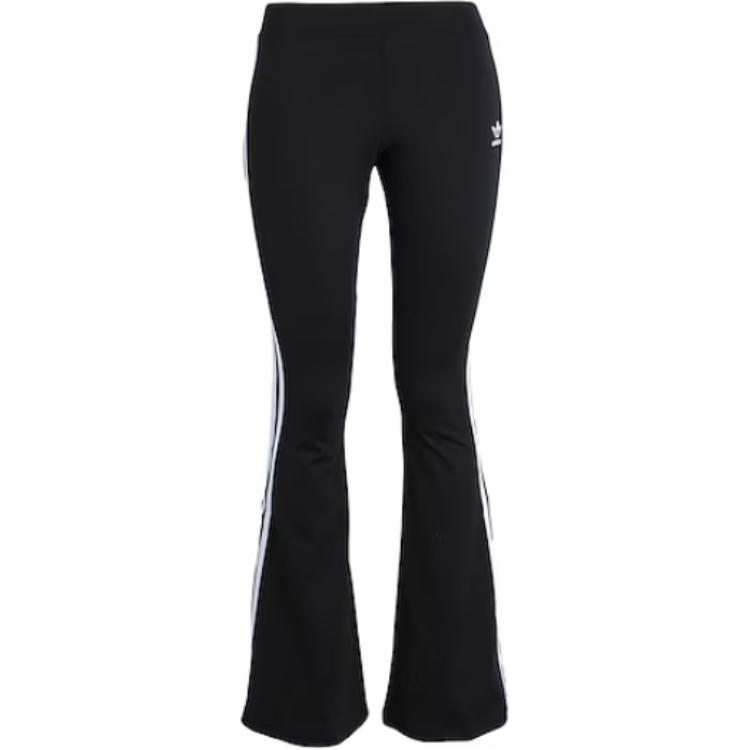 adidas Originals Solid Color Logo Print Striped Flared Knit Pants Women Bottoms Black IN1100