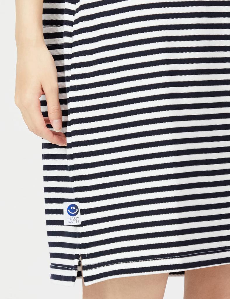 Vestido de Manga Corta x Pe225d y Plus Patrón de Borde con Incrustaciones Piqué Protección x Azul Marino Oscuro 00 [Pearly Gates] Mujer C40/2 Material Ecológico/Agua