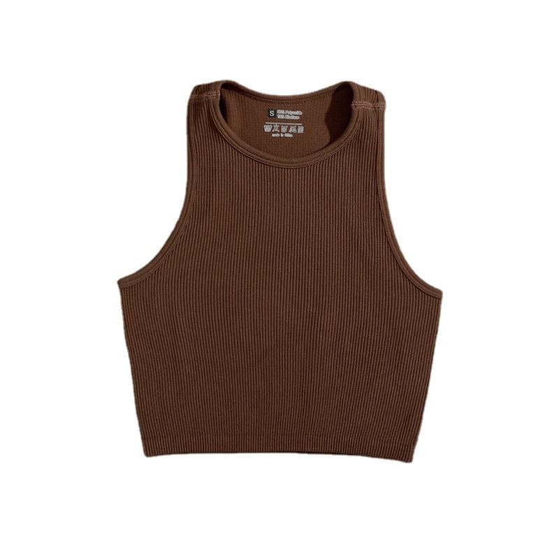 O-Ausschnitt Einfarbiges Crop-Top Damen Einfarbige Basic-T-Shirts Weste Nahtlos Streetwear Elastisches Gestrick Ärmellos Lässige Tanktops Damen