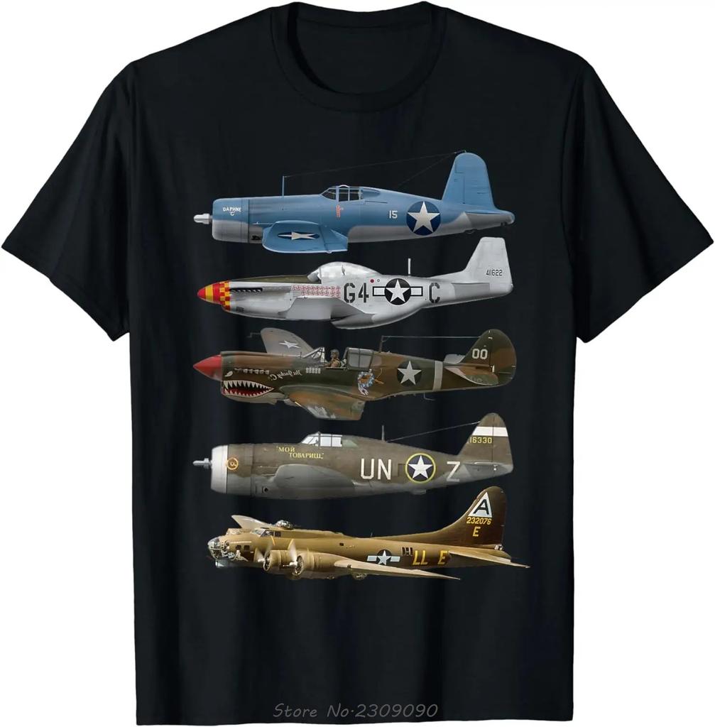 Warplanes B-17 P51 Mustang F4U Corsair P40 Warhawk Oversized T-shirt Casual Cotton Tshirt Men's Clothing Unisex Tops Tees