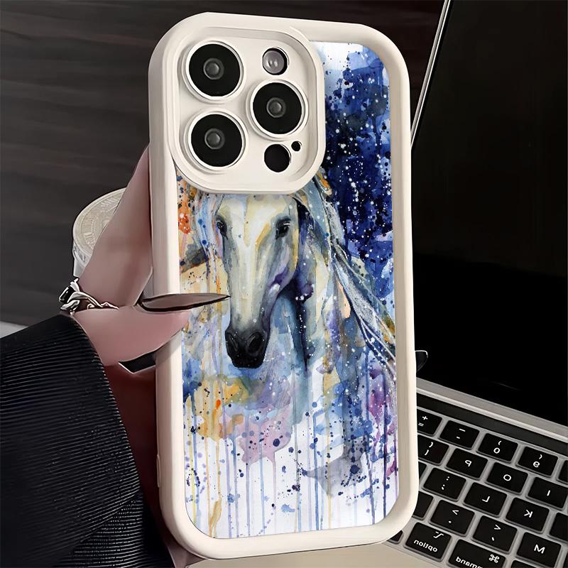 Phone Case for iPhone 17 Air 16E 15 16 Pro Max Oil Painting Horse Cover 14 Plus 13 12 Mini Soft Shell Silicone Fundas