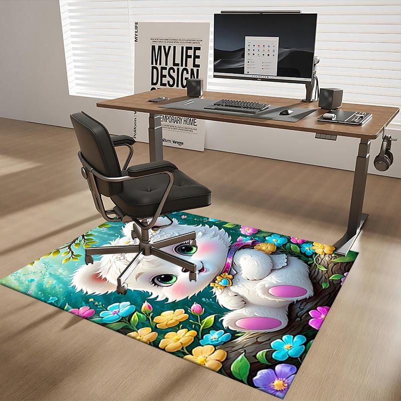 1pc Anime Cute Bear Chair Mat - Office Desk Pad with Flower Crown Design, Non-Slip Carpet for Home Decor, Suitable for All Seasons and Perfect As a Gi