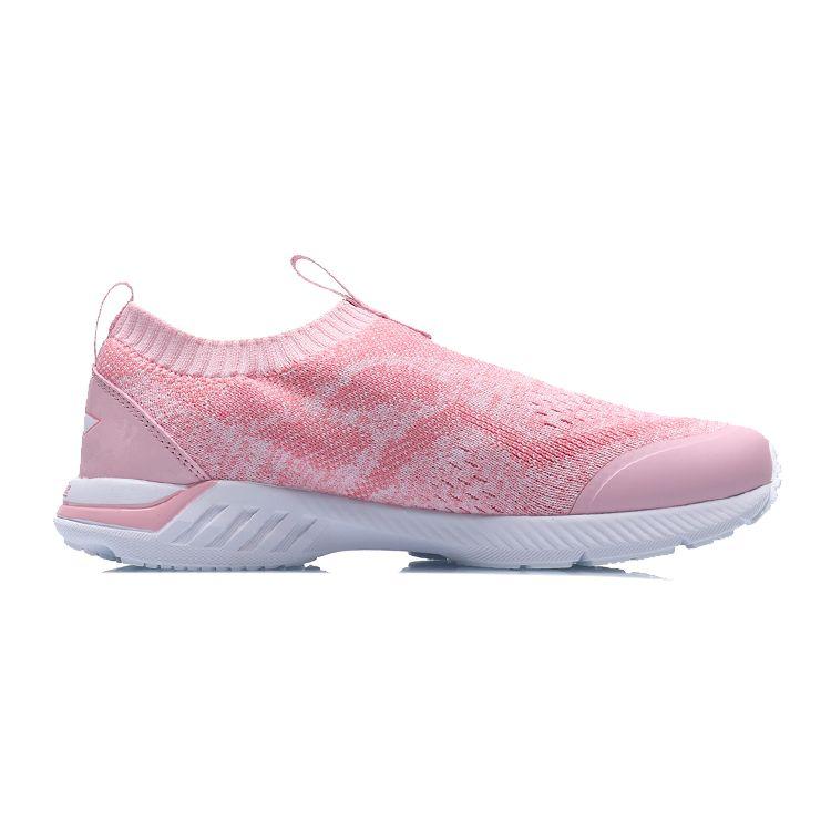 LiNing One-Piece Woven Shock Absorbing Non-Slip Wear-Resistant Breathable Lightweight Low-Top Running Shoes Kids sneaker Pink White YKFP004-4