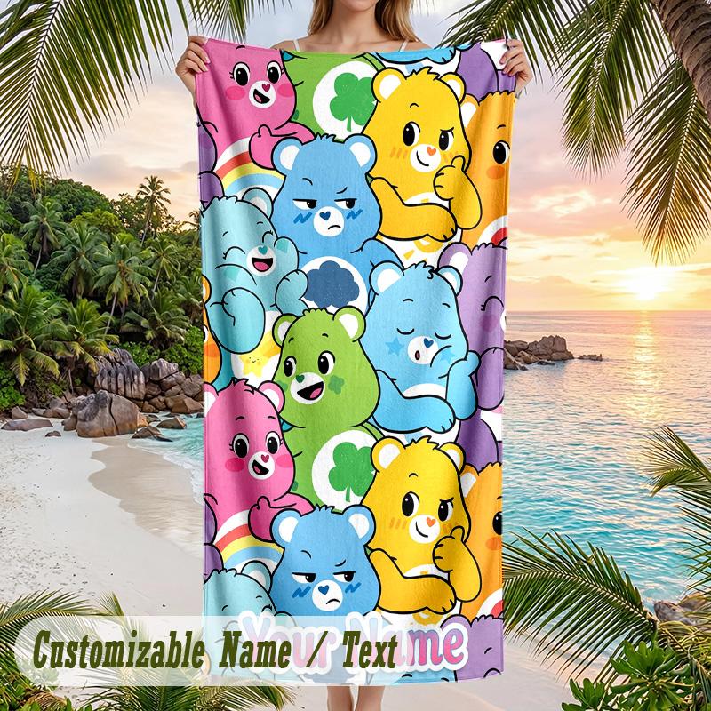 Care Bears Strandtuch, Personalisierter Custom-Text, Schnelltrocknendes Weiches Großes Handtuch für Schwimmbad Reisen
