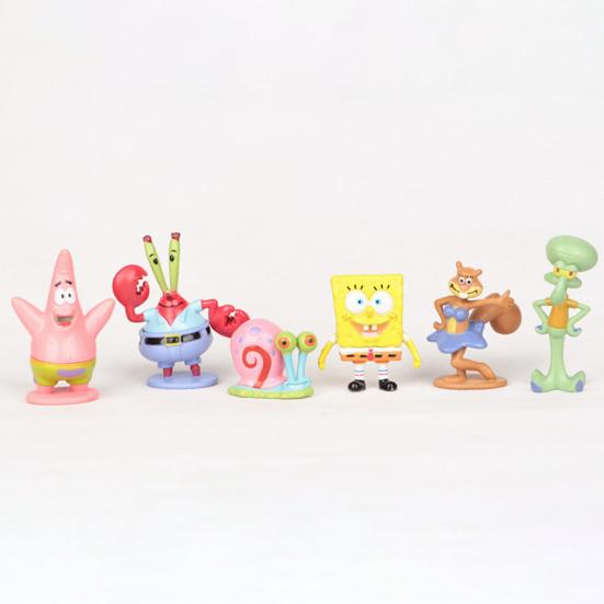 6Pcs/Set Cute Anime Figure SpongeBob Model Dolls Ornaments Home Decoration Gift