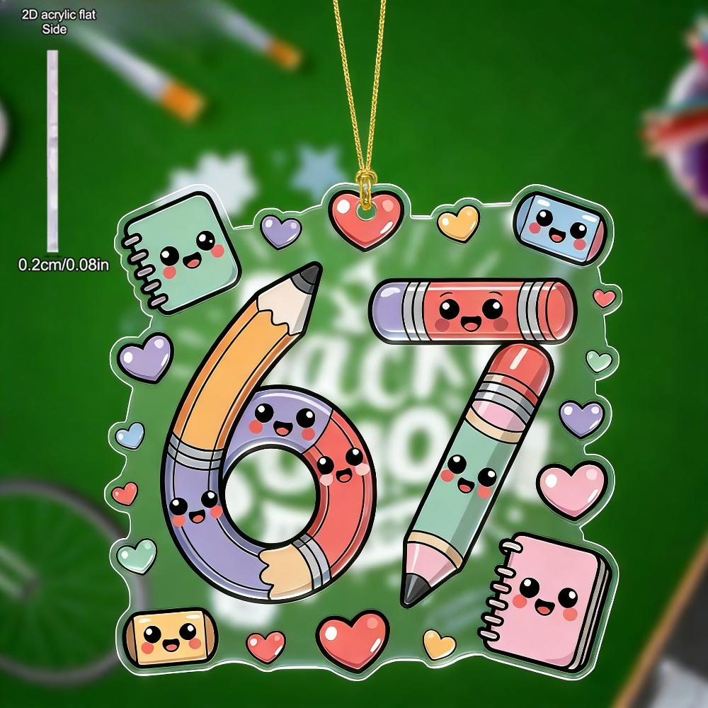 Number 67 Hanging Ornament - Acrylic Six & Seven Pendants with Pencil-Shaped Hanging Loop, Graduation Decorations Suitable for New Year