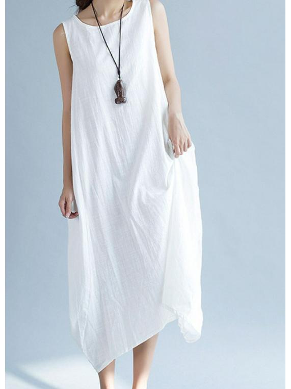 

Шикарное платье без рукавов с круглым вырезом и боковыми карманами со складками - Коллекция Весна/Лето 2023. XXL белый