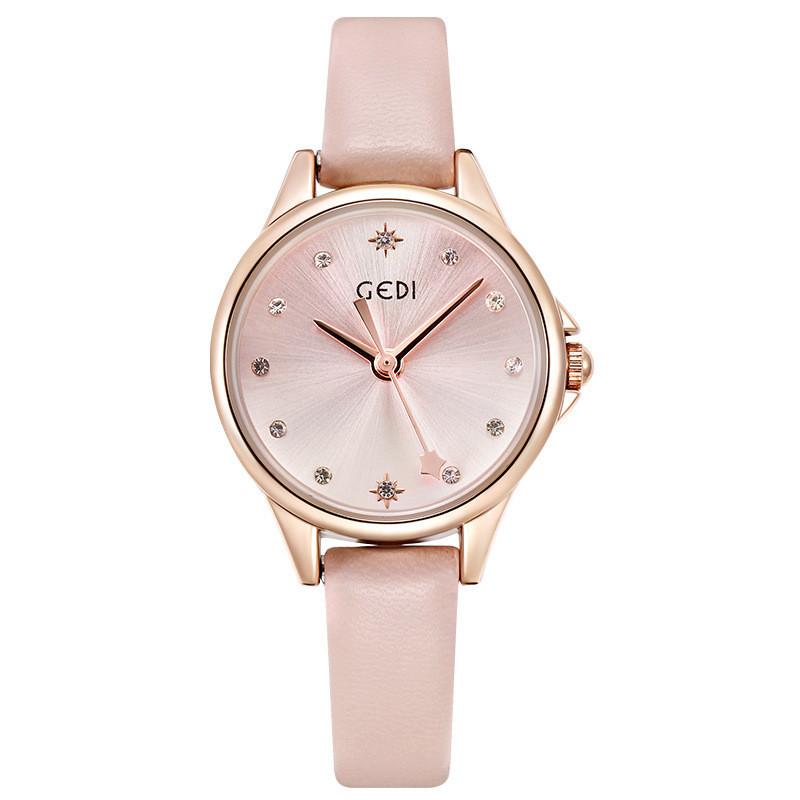 Gedi Fashion Ladies Watch With Leather Strap Waterproof Quartz For Casual Style