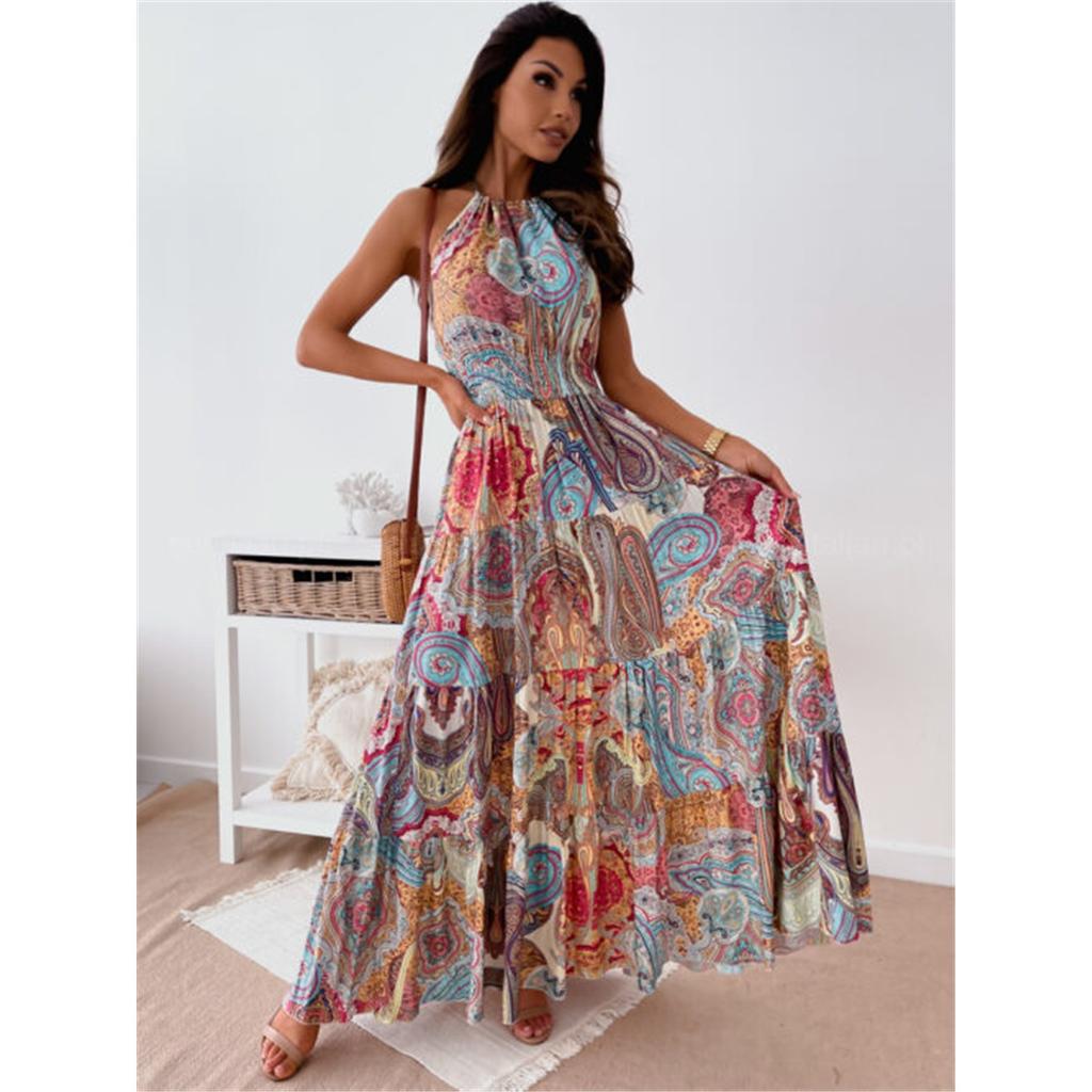 Tooxika Summer New Floral Backless Printed Dress Sleeveless Bohemian Long Dresses For Women