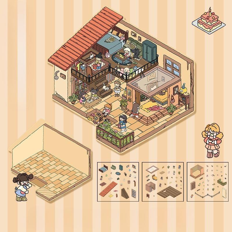 Cartoon Miniature Scene 3D Stickers Retro DIY  PET Landscape Stickers Decompression Korean Stationery Scrapbooking Posters