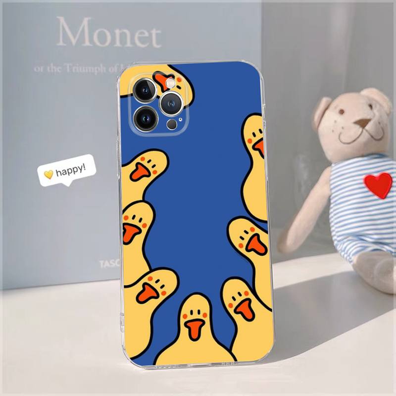 

Cartoon duck Phone Case For iPhone 14 13 12 11 Pro Max XS X XR SE 2020 6 7 8 Plus Mini Transparent Shell iphone 14 plus