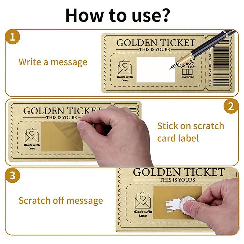 Scratch Off Ticket Golden Ticket Scratch-Off Card Raffle Gift Surprise Scratch-Off Card With Envelope Party Favor Cinema Voucher