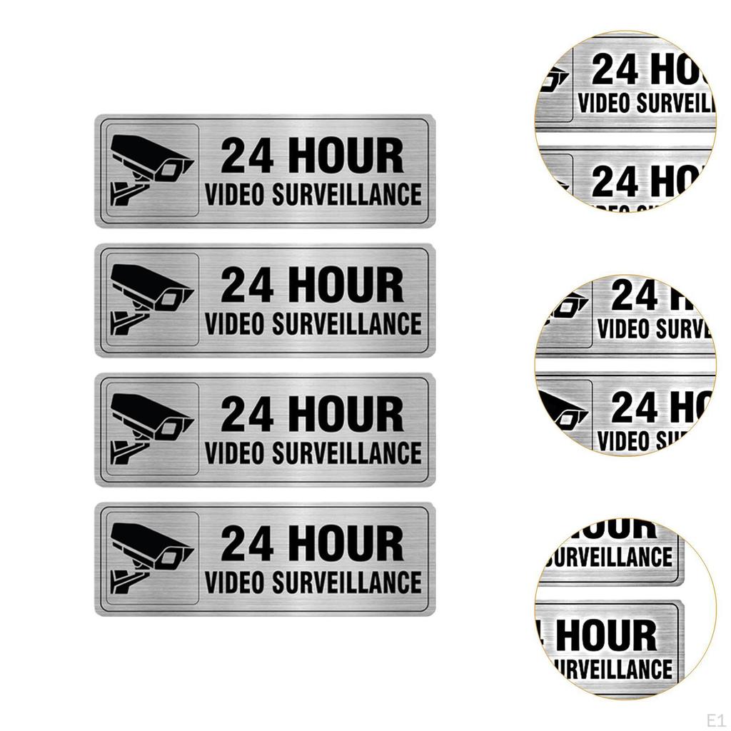 4x 24 Hour Video Sign Monitored Signs Selfadhesive Practical Weatherproof Camera for Home