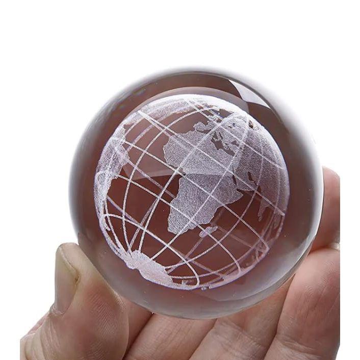 3D Globe Crystal Ball Night Light with Wooden Base - LED USB Table Lamp for Kids, Teens, and Home Decor