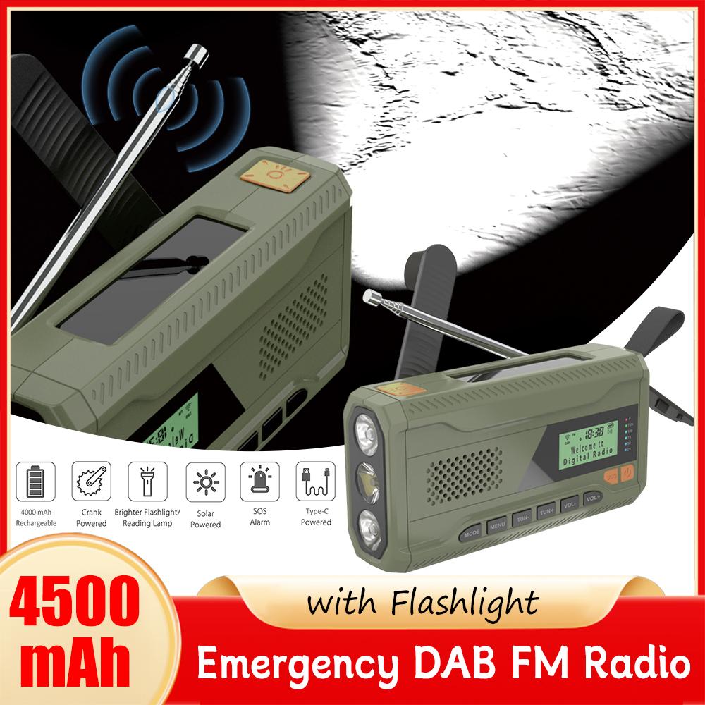 4500mAh Portable Emergency Radio Solar Hand Crank Radio DAB/FM Weather Radio with LED Flashlight Bluetooth 5.0 Speaker Powerbank