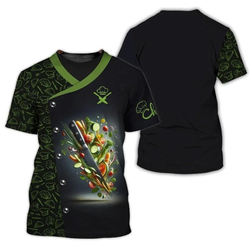 Kockens Arbets-T-shirt Herr 3D-tryckt T-shirt Kortärmad Rundhalsad Pullover Avslappnad Topp Kockuniform
