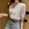 Shirts Women Lace Ladies Ins V-Neck Elegant Fashion Design Leisure Summer All-match Ulzzang Temperament Single Breasted White