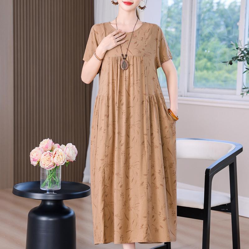 Elegant Long Dress for Women Vintage Clothes Plus Size Casual Short Sleeve Summer Loose Dress