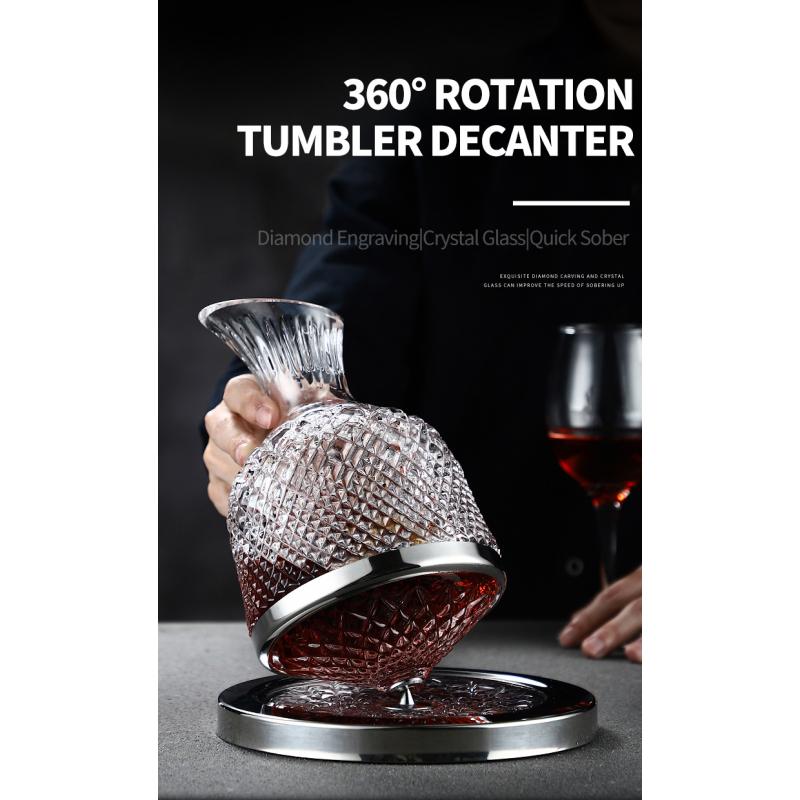 High Grade Crystal Glass 360 Rotating Decanter Tumbler 1500ml Decanter Wine Dispenser Aerator Mirror Jug Gift Bar Decoration