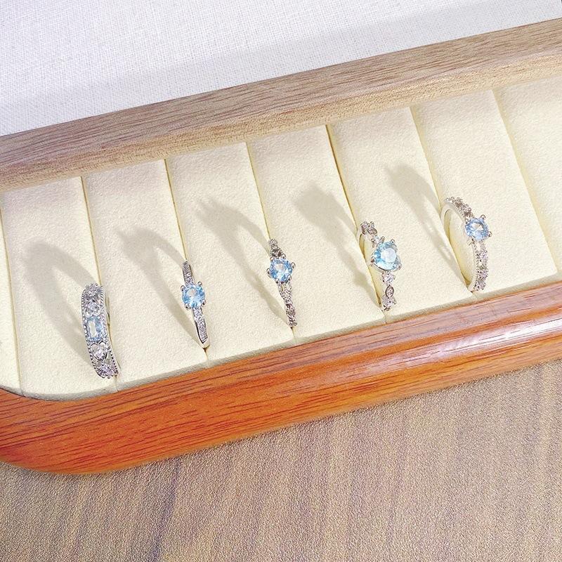 Explosive Sea Blue Zir*****Pen Ring Women'S Light Luxury Exquisite High-End Sense Niche Geometric Stacking Ring