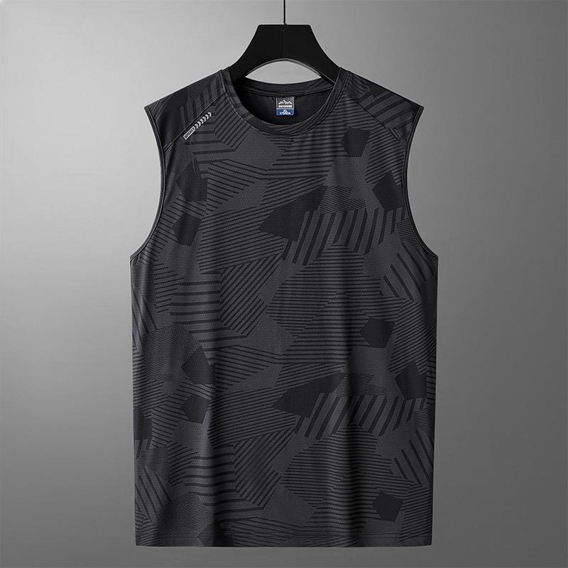 

Camouflage Ice Silk Vest, Plus Size Round Neck T-shirt, Casual Summer Cool Sleeveless T-shirt, Running Sports Elastic Men s Top L чорний