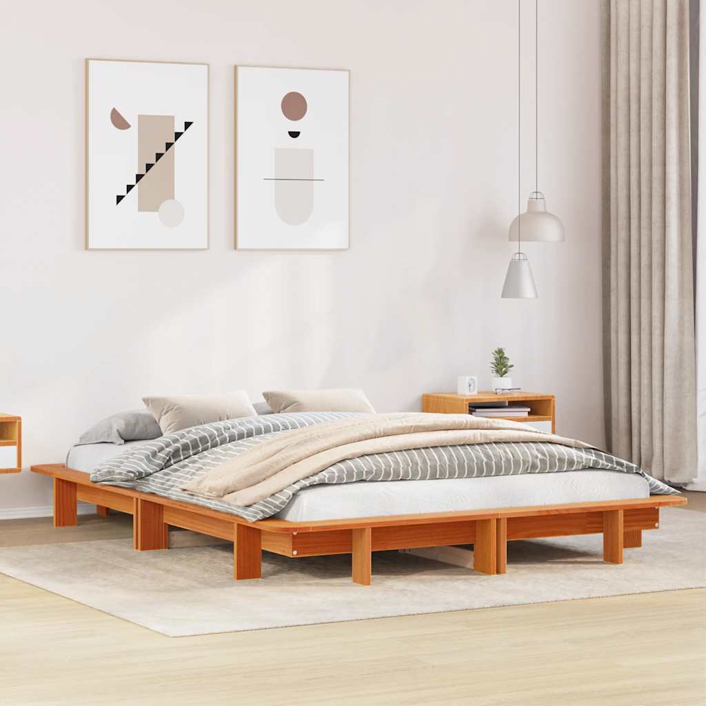 Vidaxl Bed Frame Without Mattress, Waxed Brown, 120X190 Cm, Pine