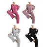 2Pcs/Set Women Pajamas Set V-Neck Long Sleeve Lace Trim Tops Elastic Waist Long Pants Set Solid Color Ribbed Sleepwear