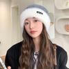 Korean Version of Autumn and Winter New Hat for Women Fashion Letters Knitted Wool Hat for Winter Warm Big Head Flange Plush Hat Thick
