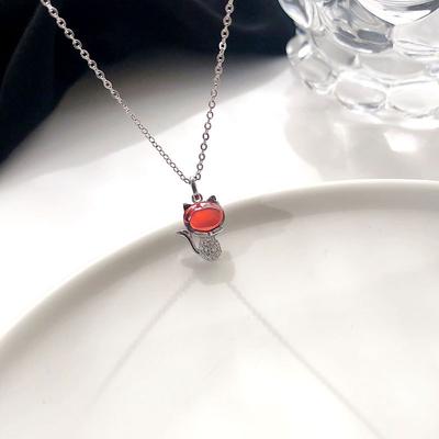 Diamantbesetzte Rote Katze Halskette für Damen Vielseitig Leichter Luxus Mode Schlüsselbeinkette Passend Trendig