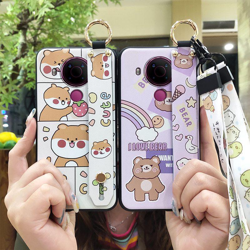 Fashion Design Phone Holder Phone Case For Nokia 5.4 Wrist Strap Cartoon Lanyard Protective Anti-knock Anti-dust Ring