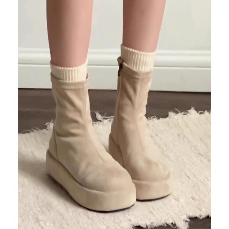 Thick-soled Martin Boots Women's New Fashionable Versatile Height-increasing and Thin Side Zipper Elastic Thin Boots