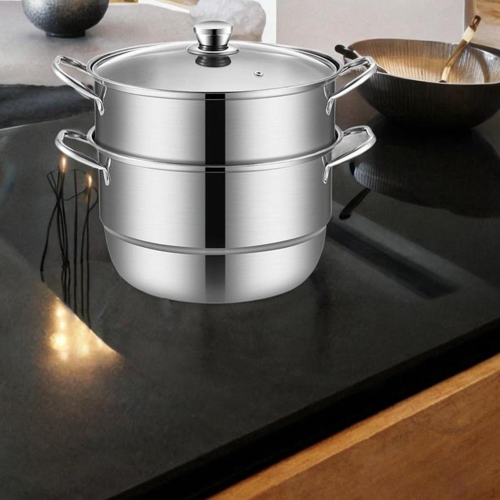 Stainless Steel Steamer Pot , 2 Tier Multifunctional Cooking Pot, Food for