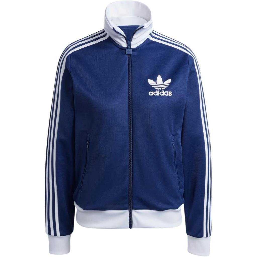 Adidas Originals Beckenbauer Track Striped Logo Print Stand Collar Zip Long Sleeve Sweatshirt Women sweatshirt Dark-Blue IY2222